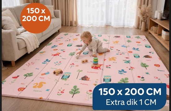 Speelmat Baby, Peuter & Kind 150x200 cm – Extra Dik Speelkleed – Voor Binnen & Buiten – Foam Kruipmat – Dubbelzijdig Opvouwbaar – Inclusief Opbergtas – Zacht & Veilig – Opvouwbare Speelmat Bosdieren & Natuur - baby cadeau - kraamcadeau — cadeau in Wonen & Interieur - foto 4