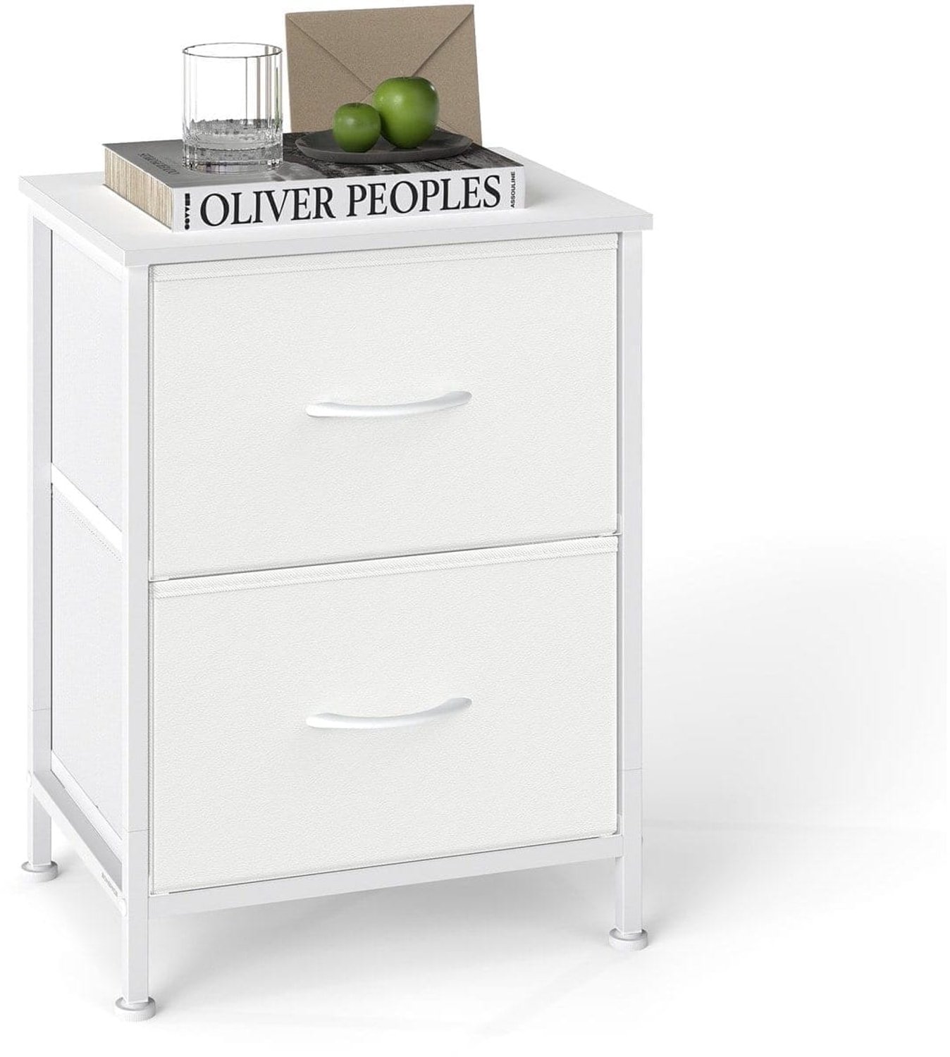Klarven Ladekast Wit - Stoffen Ladekast - Ladekasten Slaapkamer - Chest of Drawers - 2 Stoffen Laden, Scandinavisch Design - 30x39,6x52,2 cm