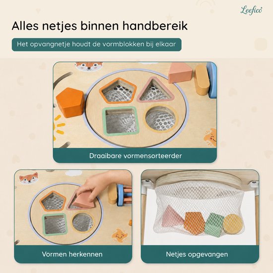 Leefico Houten Activiteiten Tafel Oranje - Montessori Activiteiten Tafel met Houten Educatief Speelgoed - Voor Peuters en Kleuters van 1 tot 4 Jaar - Stimuleert Motoriek en Creativiteit van Leefico — afbeelding 3