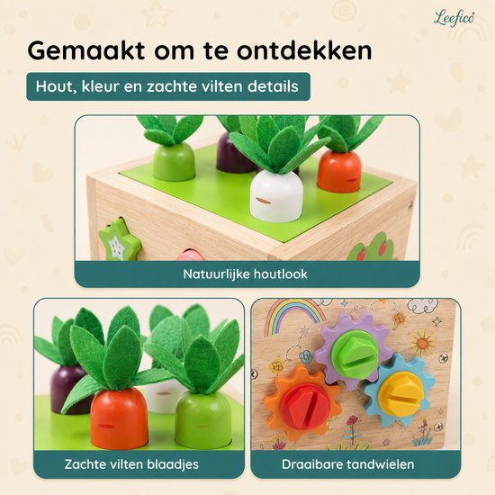 Leefico Activiteiten Kubus - Montessori Speelgoed voor Baby - Sensorisch Educatief Kinderspeelgoed 1 jaar - Oranje van Leefico — afbeelding 3