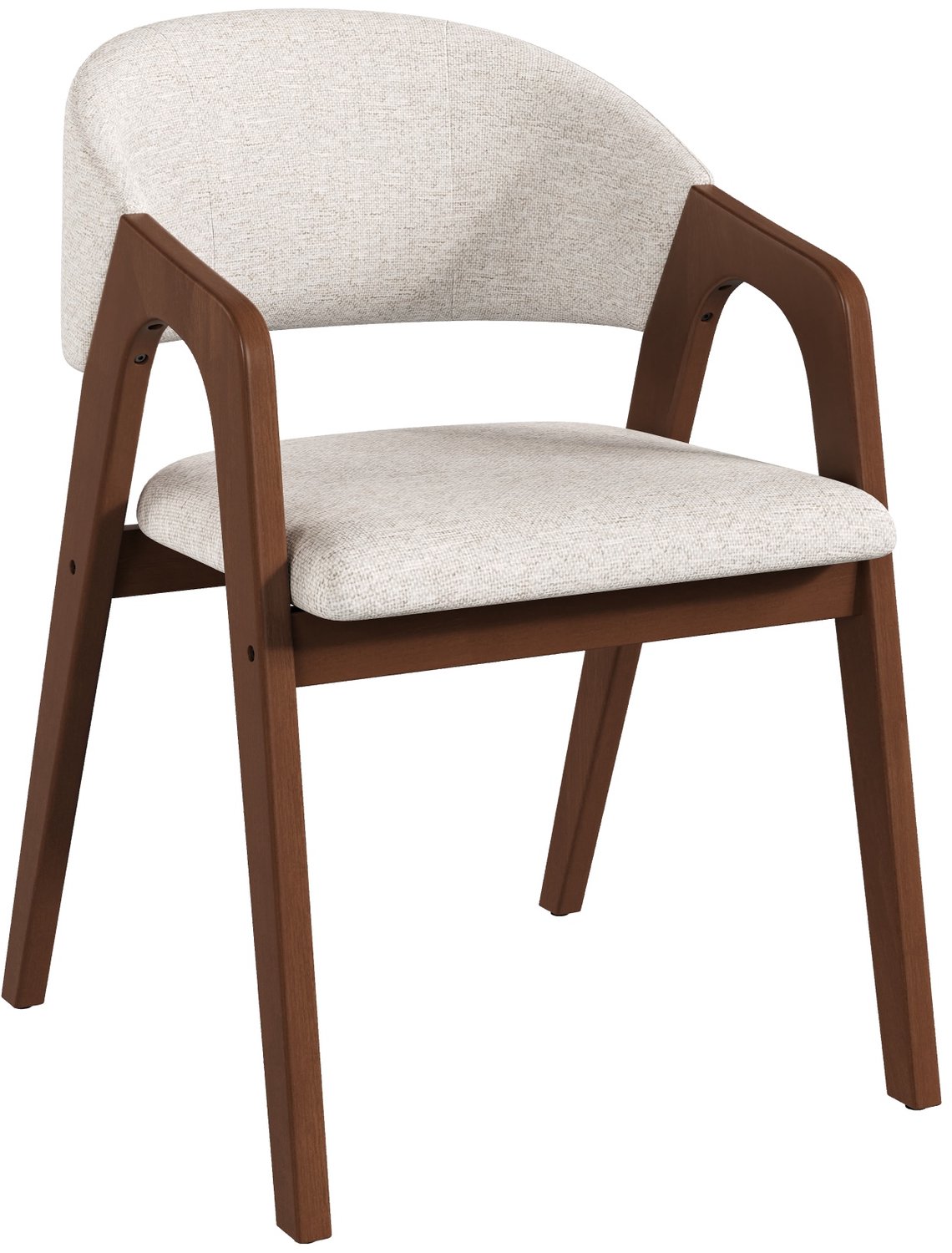 MODENUIT Eetkamerstoel - Set Van 6 Met Armleuningen - Voor Eetkamer - Hout En Linnen Beige - 60x55,5x83 Cm Walnoot