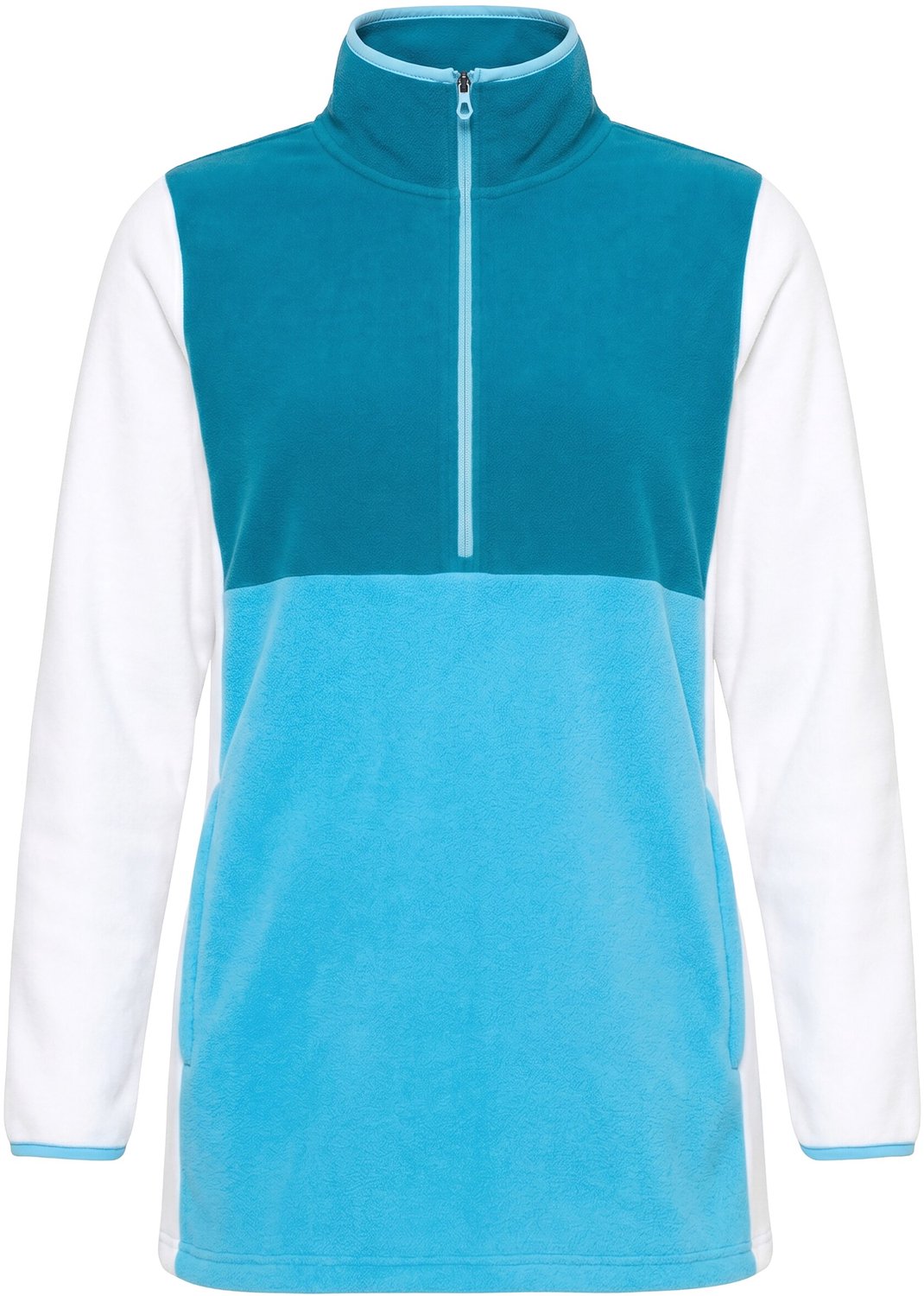 Ulla Popken - Dames - Fleece-troyer colorblocking troyerkraag lange mouwen - Donkerpetrol - Maat 42+