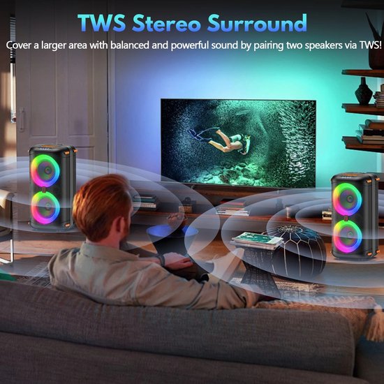 Chelsey-Store - Draagbare Bluetooth 5.3 Karaoke-Luidspreker - Met LED Verlichting - Meerdere Aansluitmogelijkheden - Waterbestendig en sterk ontwerp - — afbeelding 2