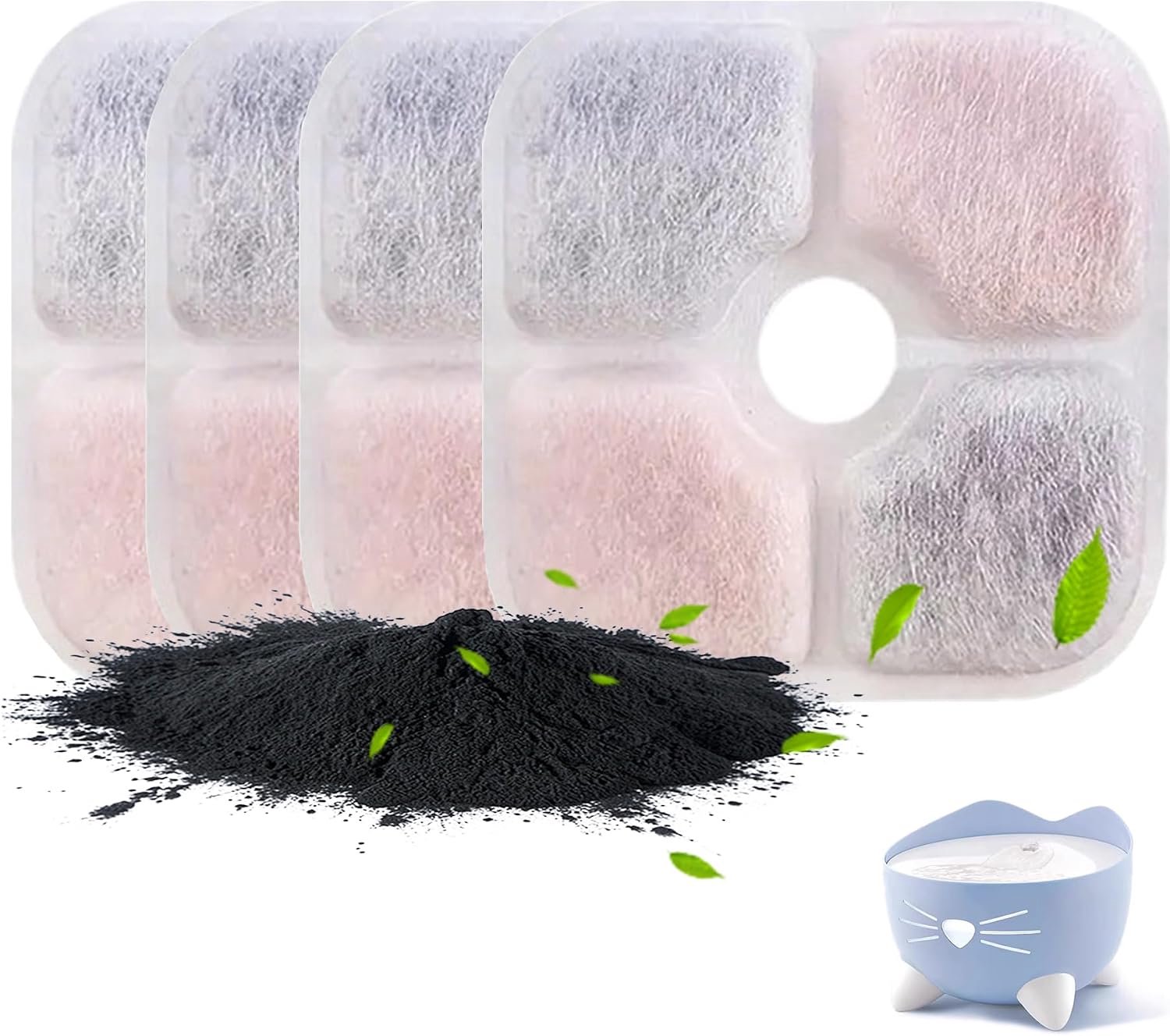 Kat fonteinfiler 4 stuks - kokosnootschalen actieve kool - geur- en veilig water voor uw kat - m-winkel