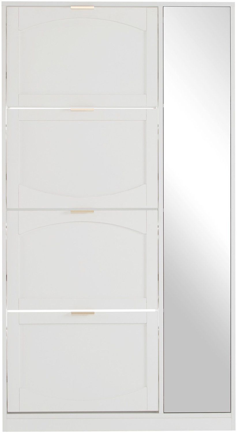 SONNENH Witte schoenenkast met spiegeldeur en 4 kantelkleppen - 80 x 24 x 147 cm