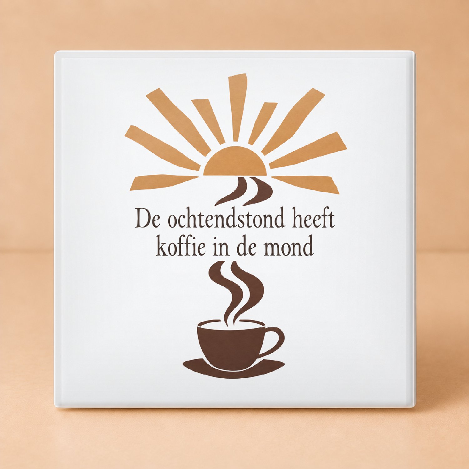 Bedruk King Artistieke Tegel “De ochtendstond heeft / koffie in de mond” – Inspirerende Koffiemuurdecoratie voor Koffieliefhebbers - 11 x 11 cm Wit