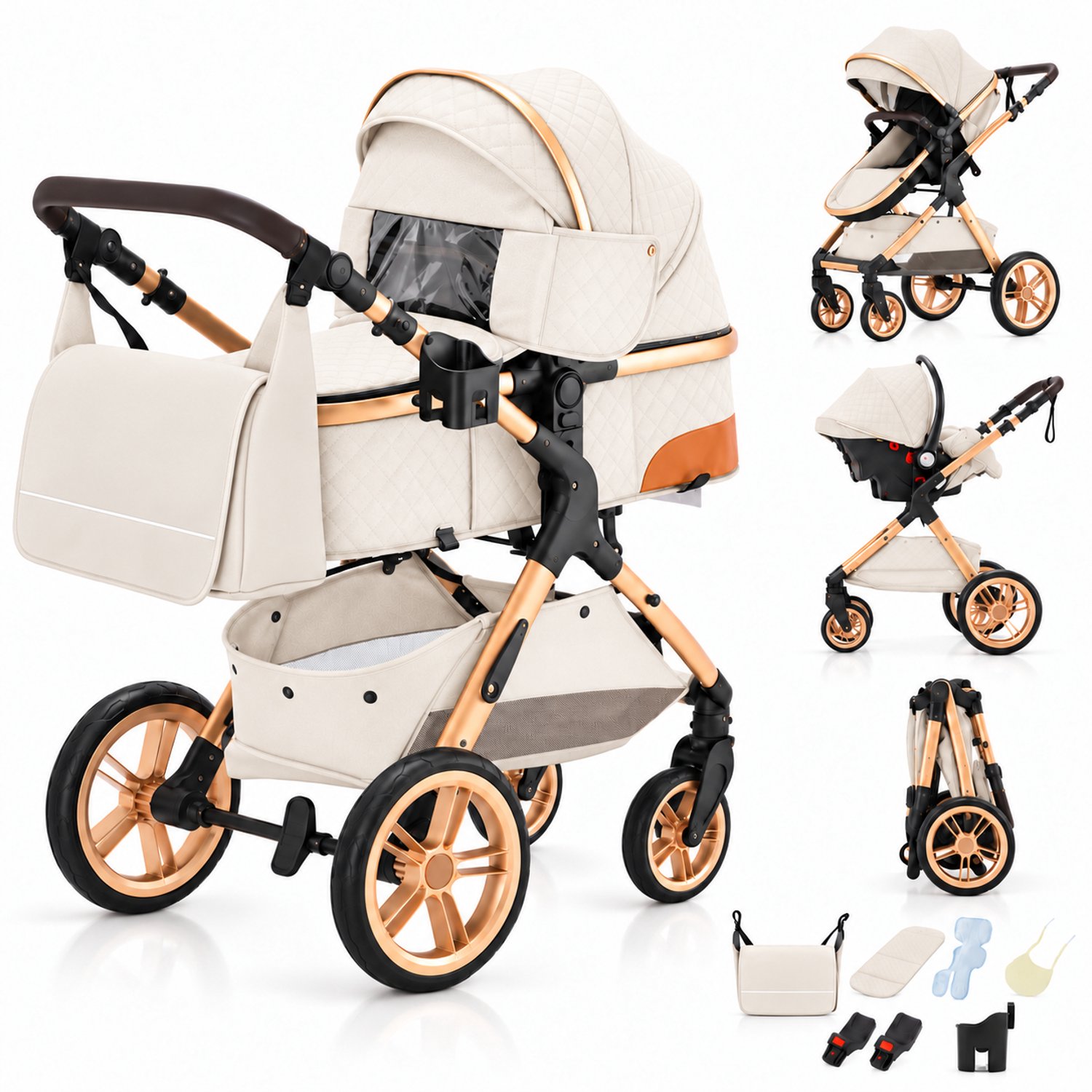 Lunola Elin Kinderwagen 3 in 1 - Buggy met Autostoel - Wandelwagen - Premium Uitvoering - Inclusief Accessoires - Wit