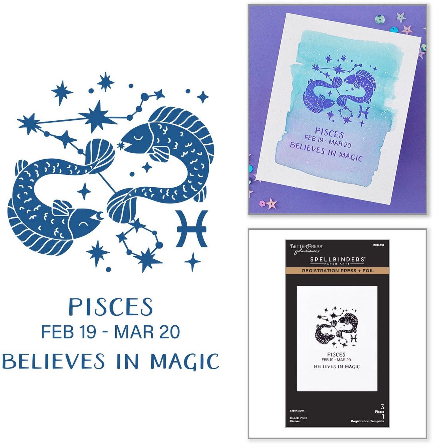 Spellbinders Block Print Press + Foil Plates - Vissen (Pisces) - 4 st.