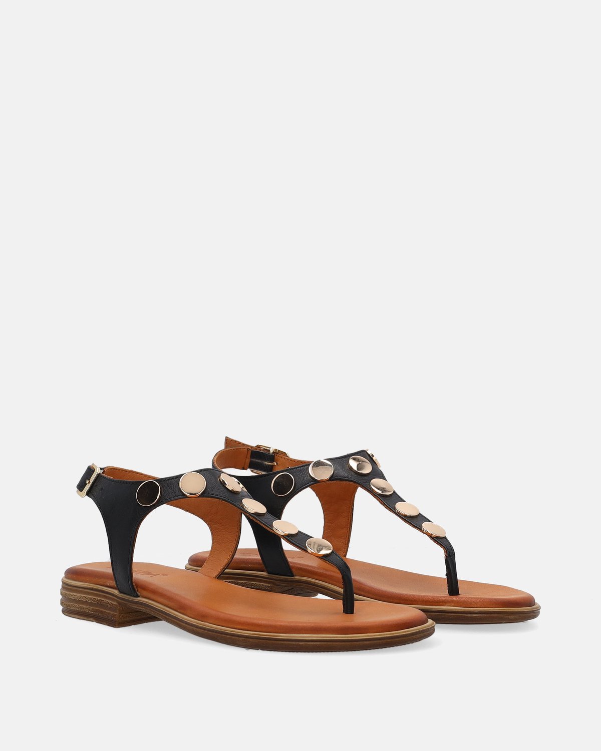 Zwarte Leren Sandalen - Decoratieve Applicaties - Maat 37
