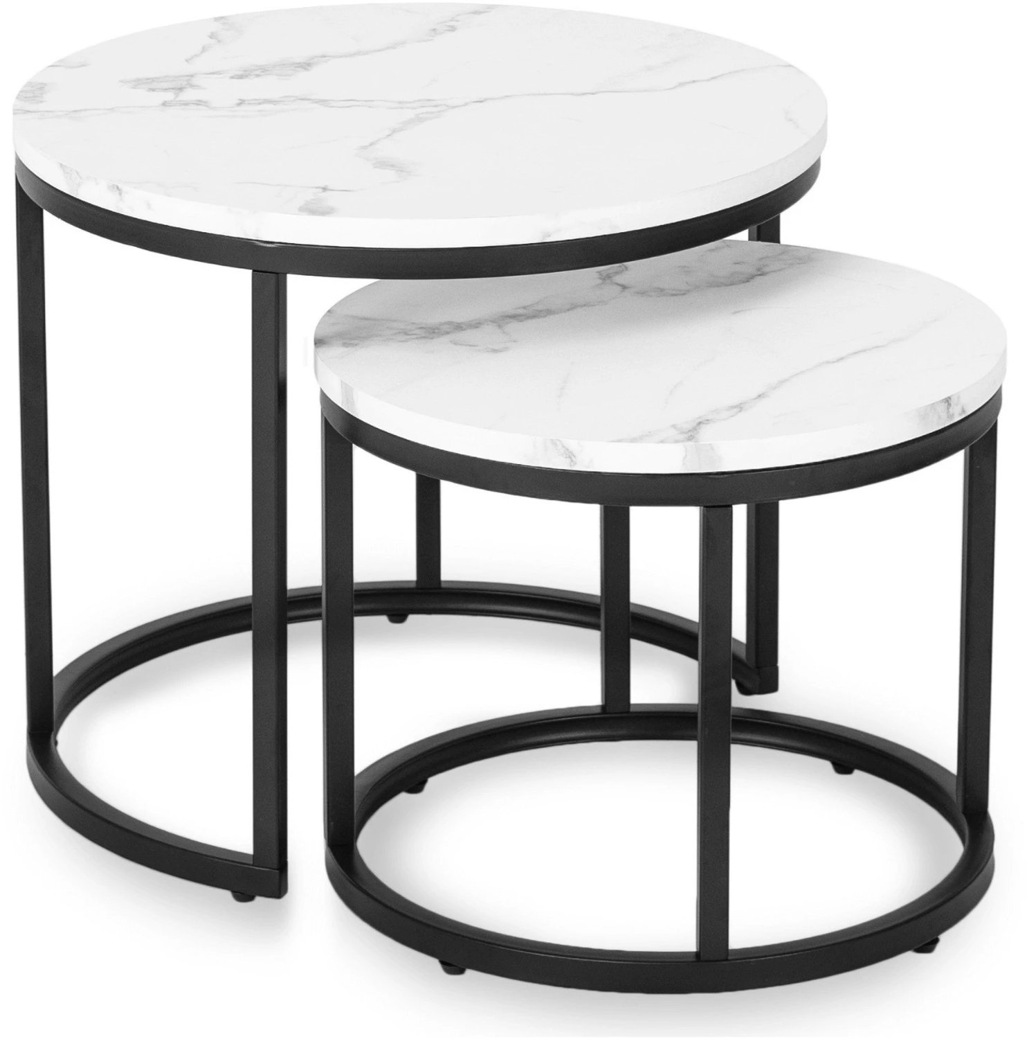 Mebel Elite Dafne - Salontafelset - Wit marmerlook - Zwart stalen onderstel - Set van 2 Wit;Zwart