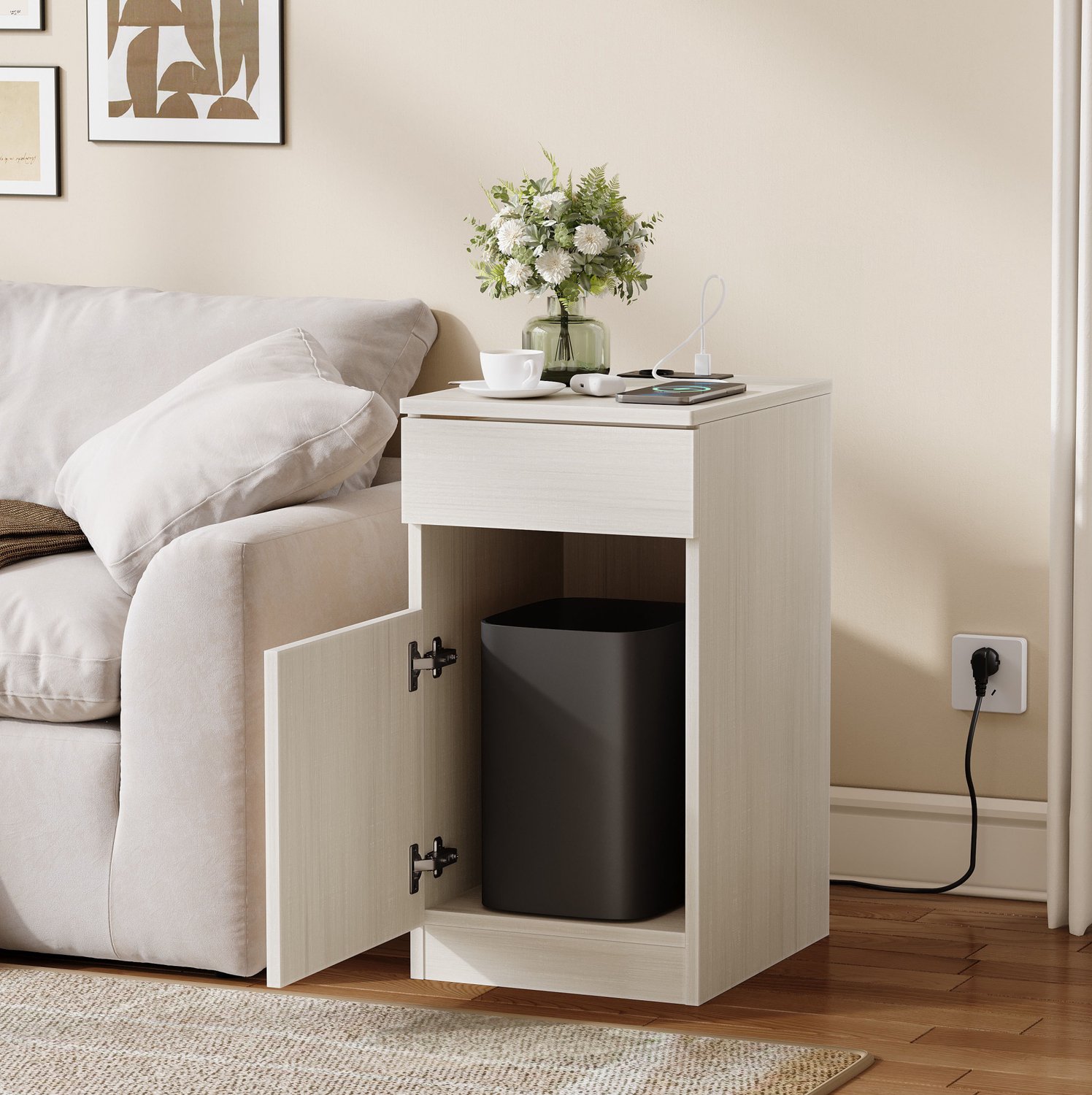 CHICFURN Nachtkastje - Laadfunctie - Lade - Wit