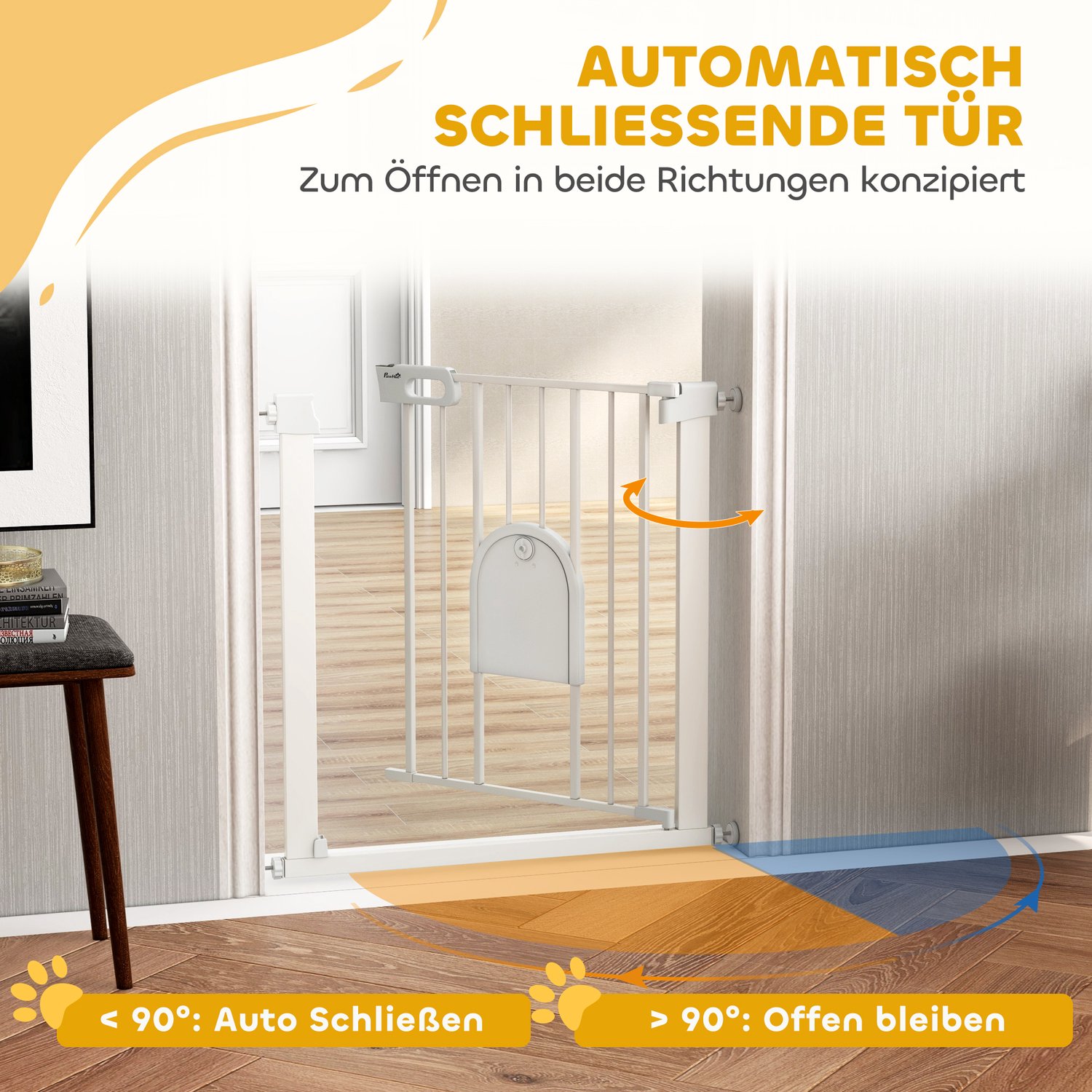 Huisdierhek met Kattenluik, Traphekje zonder boren, Klembevestging Tussen 75cm - 82cm, wit, 75cm Hoog – foto 7