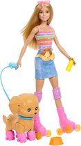 Barbie Pets Skaten en Rennen Pup - Blonde Pop met Puppy en Skates en Accessoires
