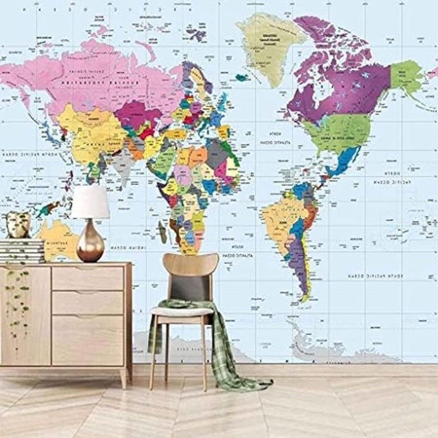 Wereldkaart Poster - Muurdecoratie Kaart - Wanddecoratie Kamer - 3D-werking - 200x140 cm - Multicolor