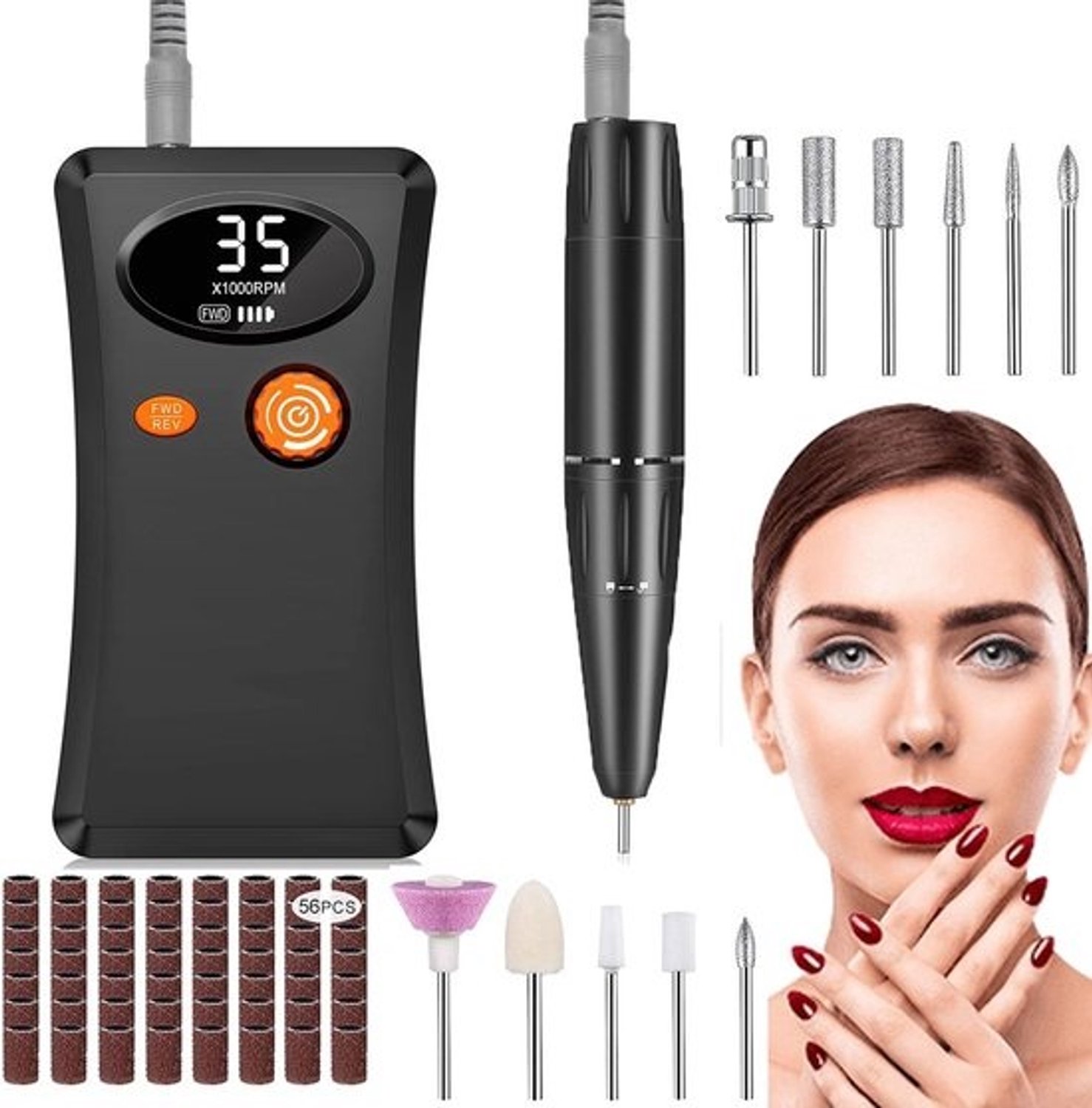 ApexArte® Nagelfrees - Elektrische nagelvijl - Elektrische manicureset - Pedicureapparaat - Zwart