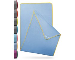 NIRVANASHAPE - Yogahanddoek als yogamat handdoek - antislip noppen - absorberende microvezel - hygiënisch en wasbaar op 40 graden - 185 x 63 cm - lichtblauw/geel