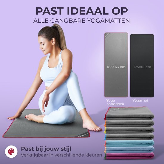 NIRVANASHAPE - Yogahanddoek als yogamat handdoek - antislip noppen - absorberende microvezel - hygiënisch en wasbaar op 40 graden - 185 x 63 cm - grijs/lila — afbeelding 4