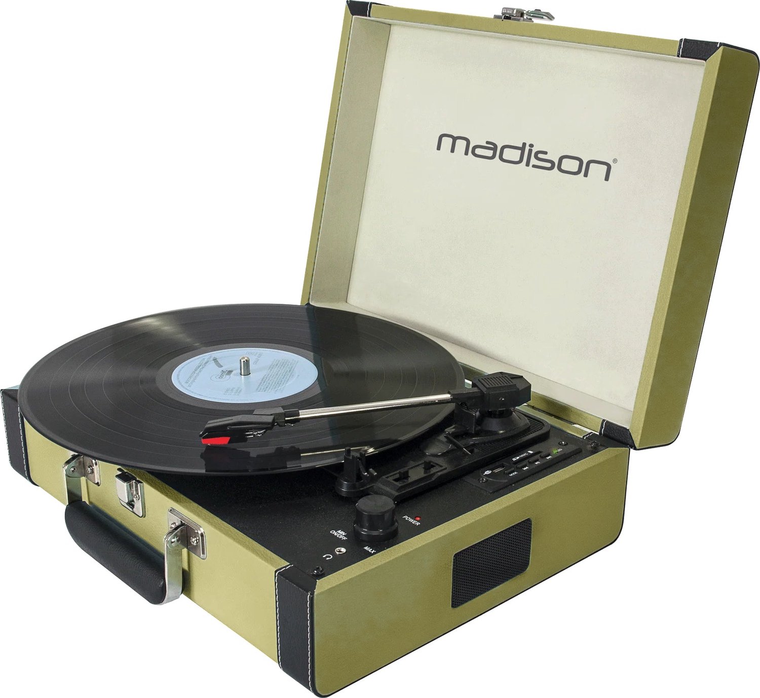 MADISON Platenspeler - Vintage Koffer Platenspeler - Groen - Bluetooth - USB En SD Opname - Ingebouwde Luidsprekers