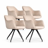 DS4U - - Romy eetkamerstoel - Set van 4 - Champagne - Velvet - Met armleuning - 360 draaibaar