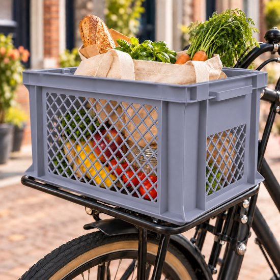 Dutch Standard Fietskrat – 40 x 30 x 22 cm – 26 Liter – Kunststof – Voor Transportrek – Grijs — afbeelding 2