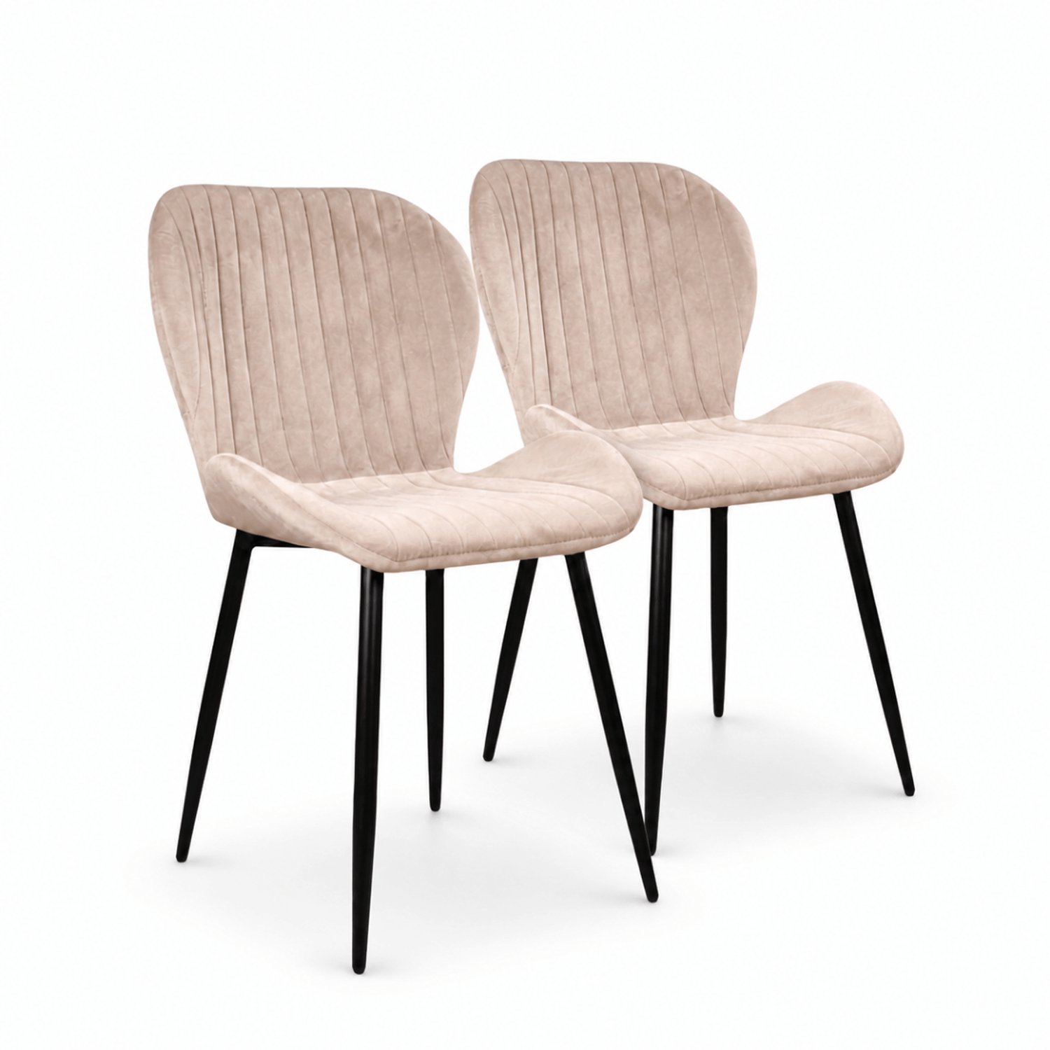 DS4U® - Giulia eetkamerstoel - Set van 2 - Champagne - Velvet - Zwart metalen poten
