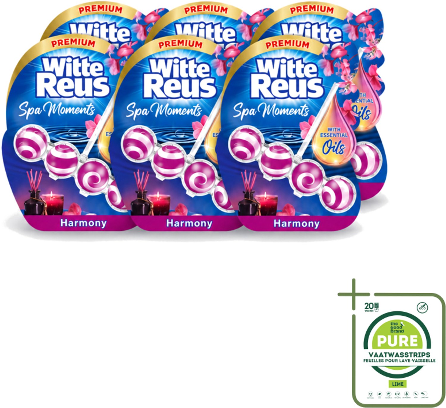 6 x Witte Reus - Wellness Scents Toiletblok - Harmony - 1 Toiletblok - Grootverpakking - Vaatwasstrips - Toiletverfrisser - Wellnessgeur - Ontspanning - Reiniging - Anti-kalk