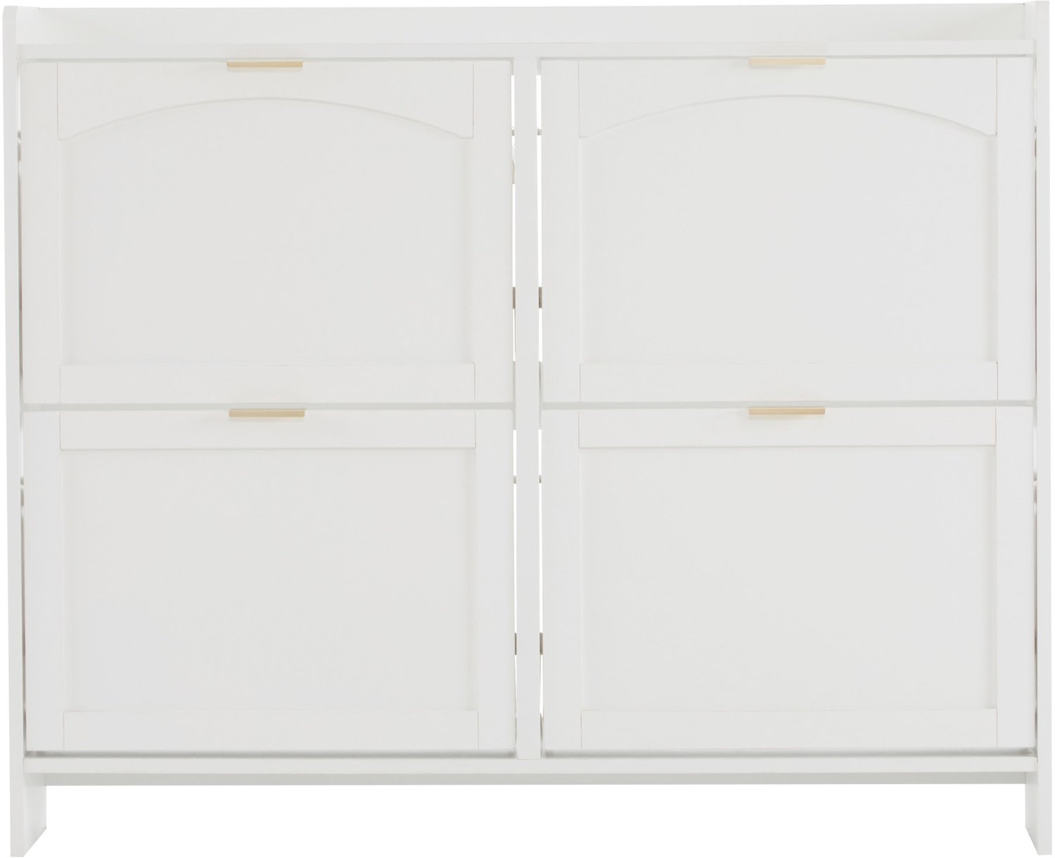 SONNENH Witte schoenenkast met 4 kleppen, boogreliëf en open ondervakken - 110 x 24 x 90 cm