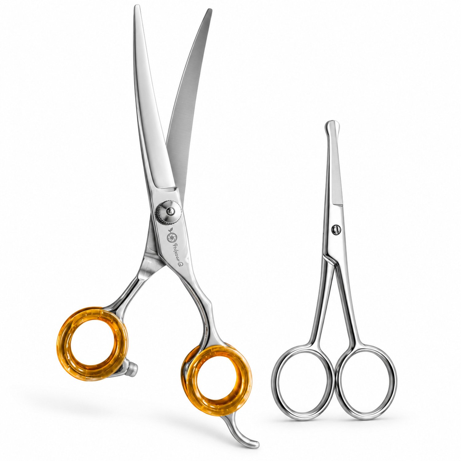 Professor Q Hondentrimset - Omhoog Gebogen Trimschaar 7,5 inch Oranje - Potenschaar Zilver - 2-delig