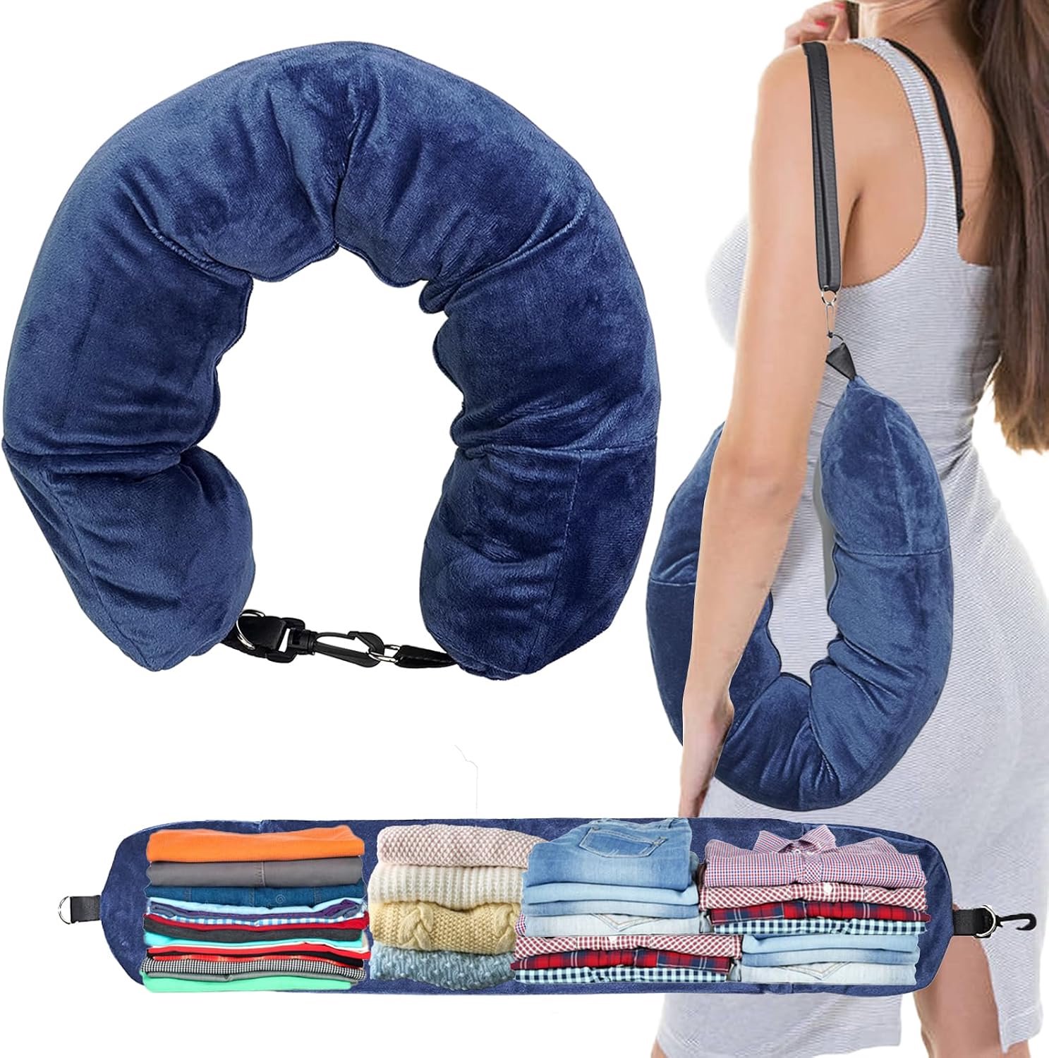 Reiskussen met Kledingvak – 11L – Opvulbaar – Als Handbagage – Multifunctionele Kussensloop – Voor Reizen en Outdoor – Blauw