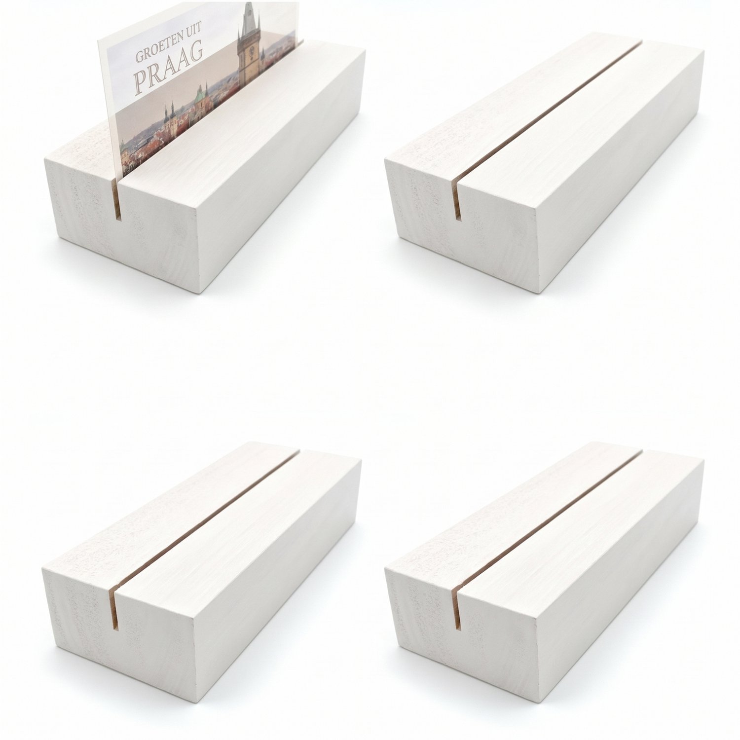 Purepeak Fotohouder met Gleuf Set 4 Stuks - Kaartenrek - Fotorek Staand - Wit - Menukaarthouder - Hout