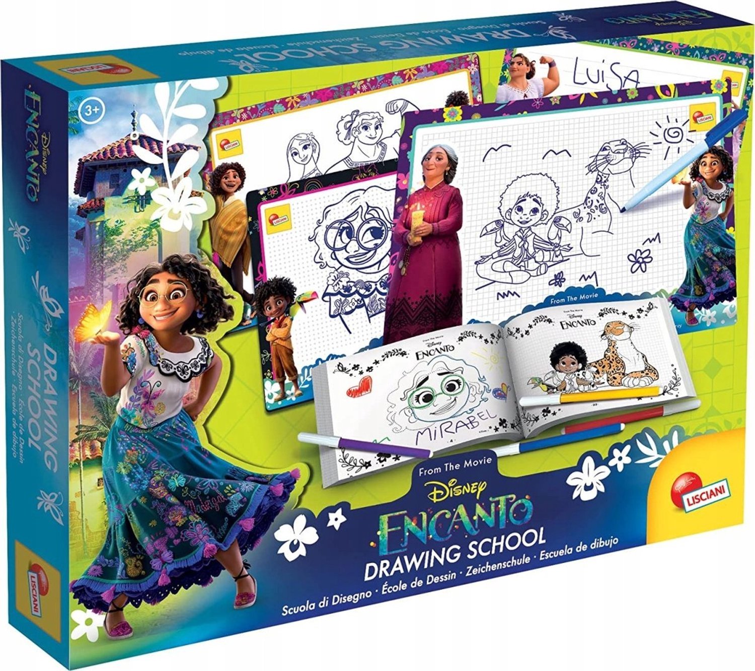 Lisciani Disney Encanto tekenschool 98248 - 4 uitwisbare bordjes, stiften en oefenboek