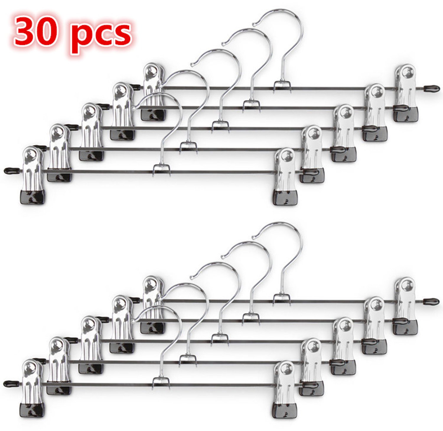 PIPIPOXER Broekhangers -Kledinghangers- Met Knijpers - Rokhangers - Kleding Hanger met Klemmen - 30 Stuks - Zilver