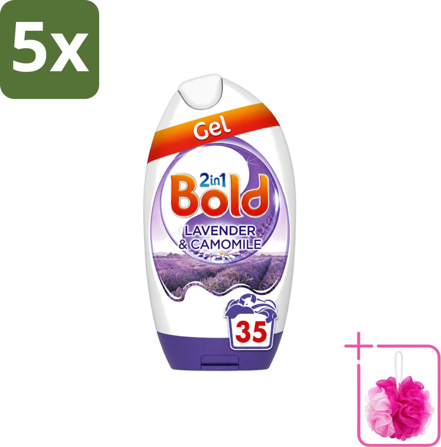 5 x BOLD - Wasgel - 2 in 1 - Lavendel en Kamille - 35 Wasbeurten - Bulkverpakking - Wasgel - Douchemop - Wasmiddel