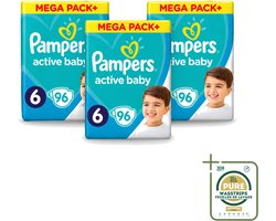 3 x Pampers - Active Baby - Luiers - Maat 6 (13-18 kg) - Extra Groot - 96 Luiers - Wasstrips - Luiers Voor Baby - Droge Luiers - Beschermende Luiers - Actieve Luiers - Superabsorberende Luiers