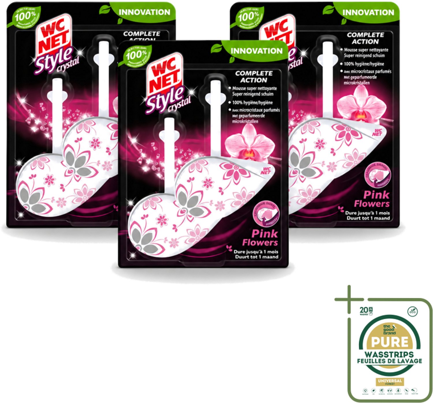 3 x WC Net - Toiletblok - Frisse Bloemen - 2 Blokjes - Wasstrips - WC Net - Toilet Net - Toilet Blok - Hygiëne - Frisse Geur