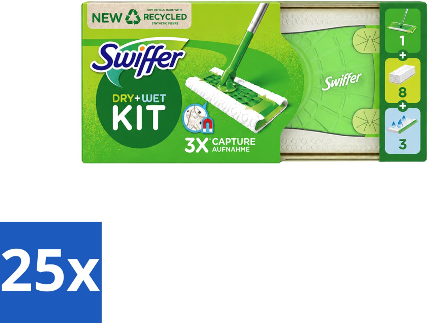 25 x Swiffer – Vloerreiniger – Starterkit – 1 dweil + 8 droge & 3 vochtige doekjes - Voordeelverpakking - 25 stuks