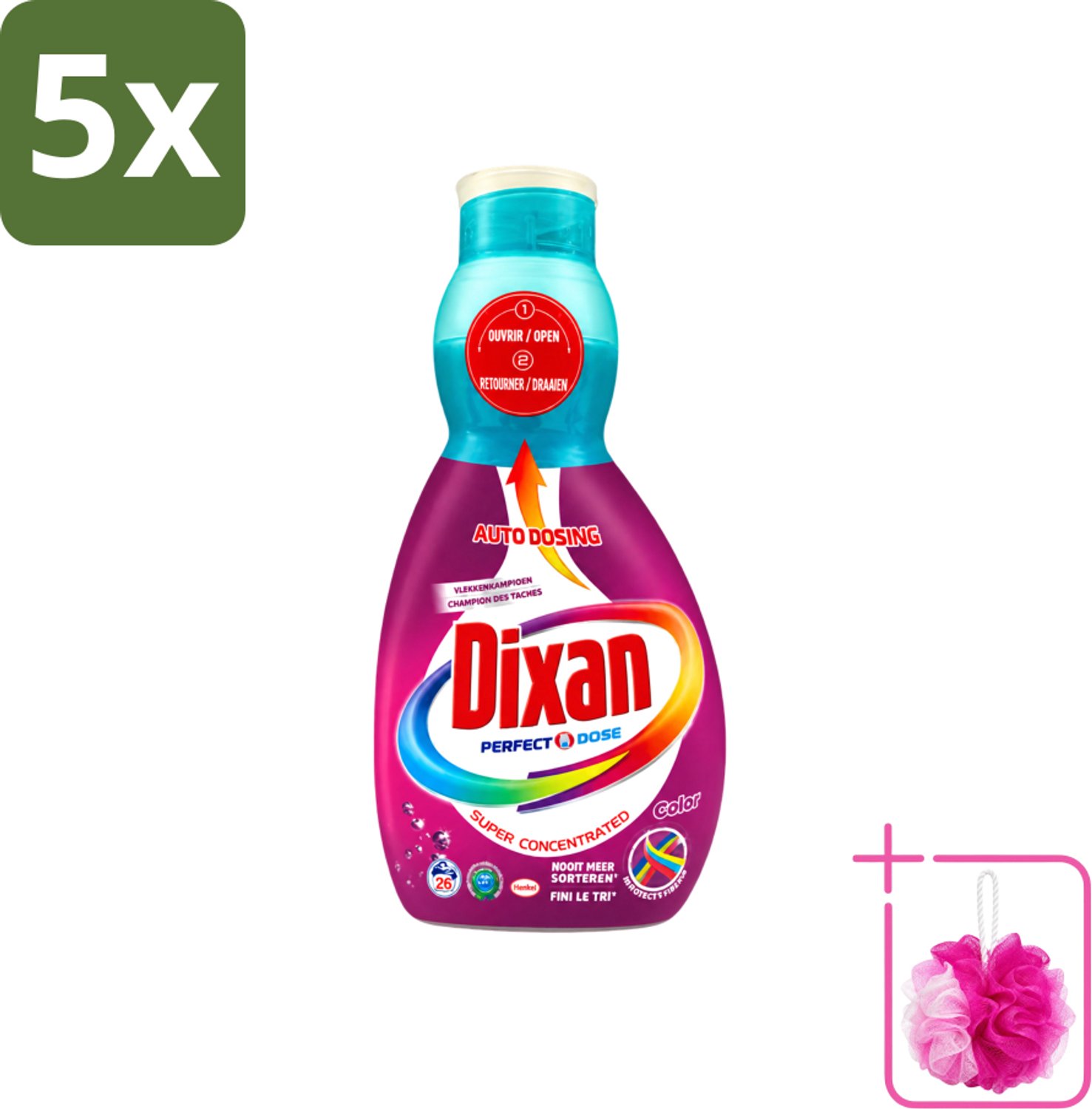 5 x Dixan Perfect Dose - Vlekkenkampioen - Extreme Power - Gekleurde Was - 26 Wasbeurten - Bulkverpakking - Gekleurde was - Douchemop - Vlekkenverwijdering