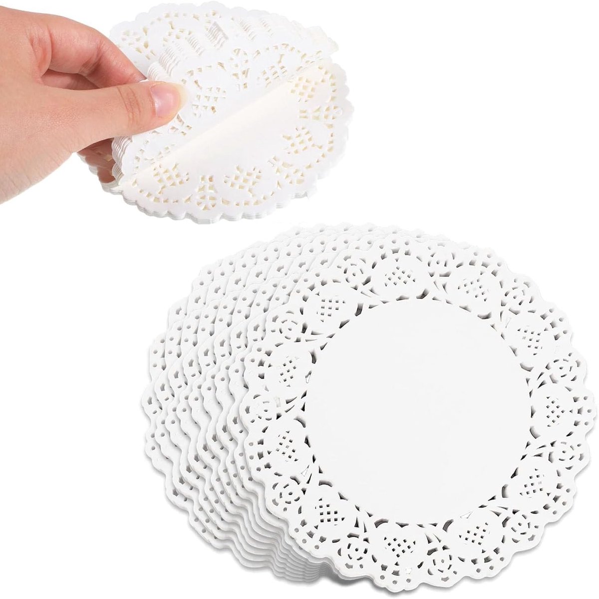 Ronde Papieren Onderzetters, 250 Stuks, Decoratieve Coasters voor Bruiloften, Verjaardagen en Feestjes, Wit met Kantdesign