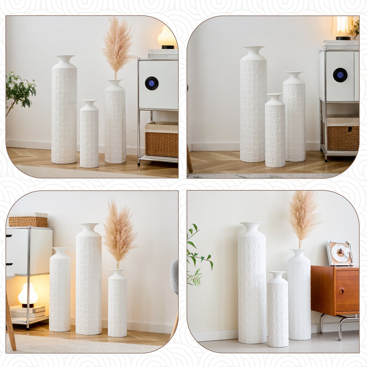 MODFU - Vaas - 3-Delige Set - Handgemaakt - Modern - Wit - Metaal