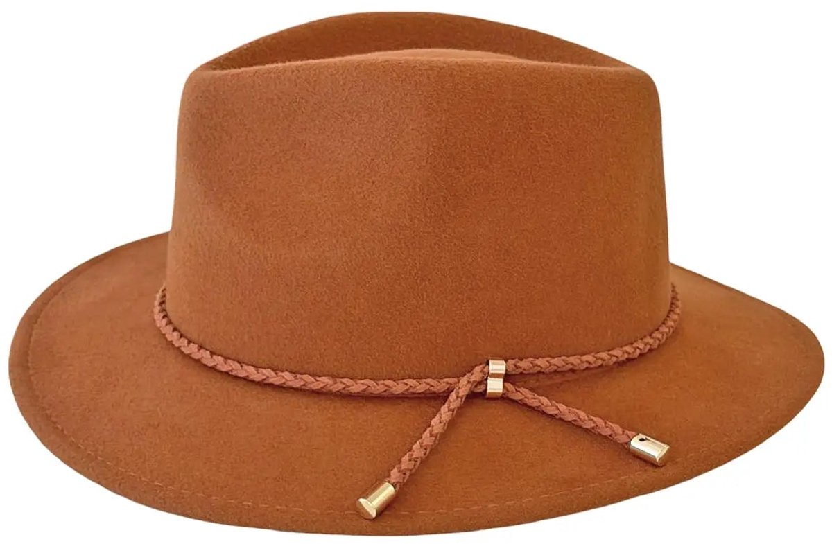 Cassia Fedora Vilten Hoed Dames Herfst-Winter Vilthoed House of Ord - Cape Town - Maat: M-L: 58 cm - Cognac