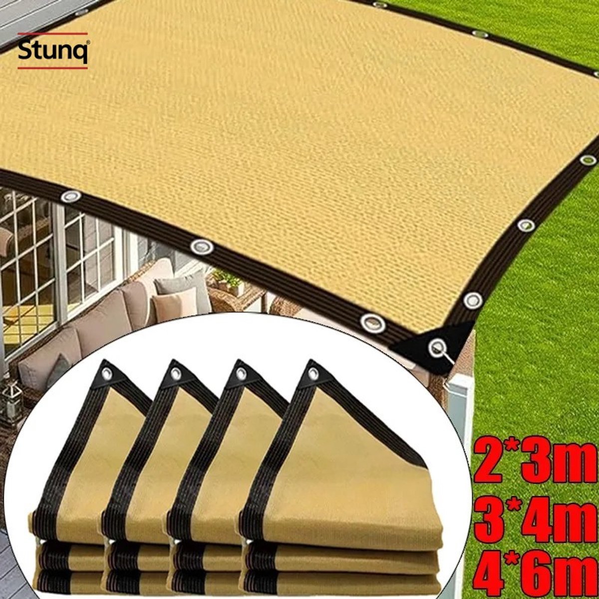 Stunq® Zonneschermdoek UV-bescherming Schaduwdoek voor Terras, Balkon en Tuin - 2x3m
