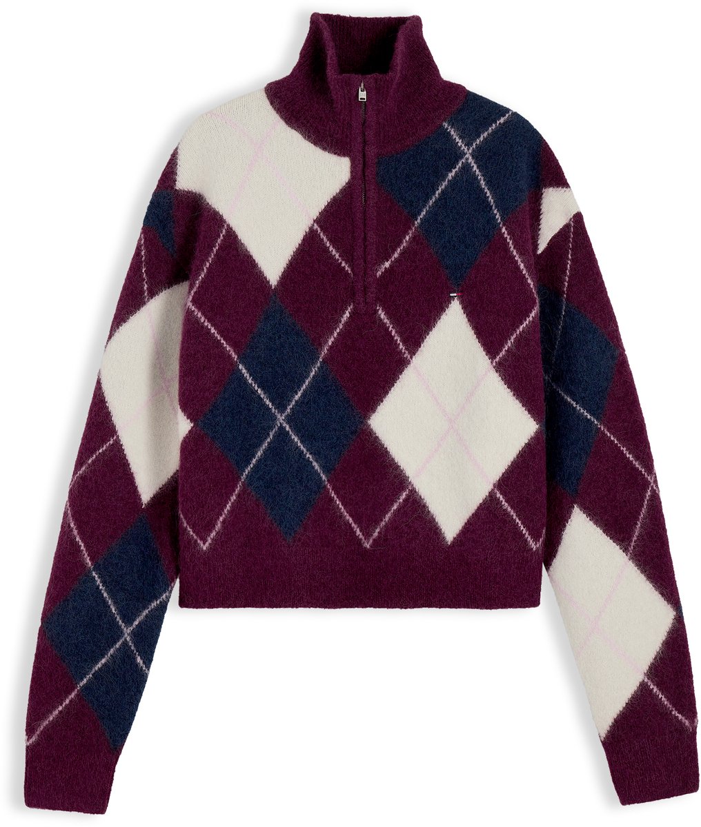 Tommy Jeans Trui Tjw Fluffy Quarter Zip Sweater Dw0dw23351 V11 Calypso Berry Dames Rood