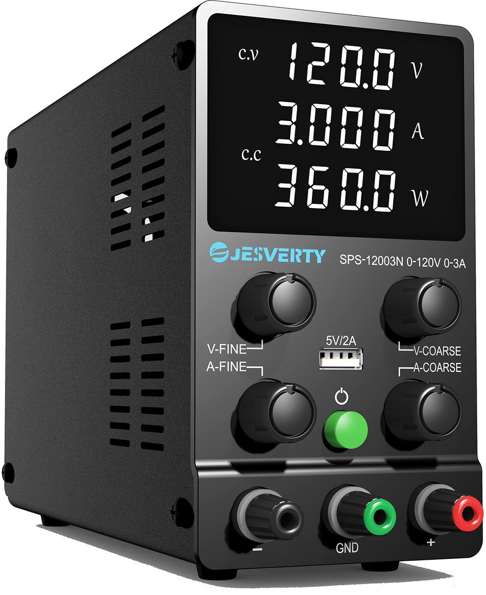 Laboratoriumvoeding 0-120V / 0-3A Variabele DC-desktopvoeding 4-cijferig LED-display，5V/2A USB-poort, grof- en - ShopVlot