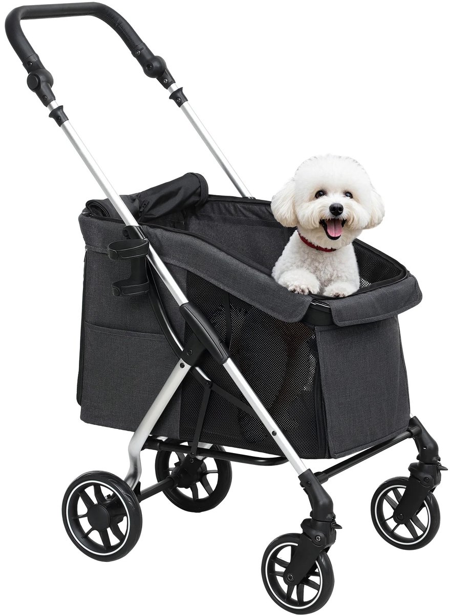Bresht Hondenbuggy - Hondenwagen - Met veiligheidsriem - Opvouwbaar - Optimale ventilatie - Grijs - Duurzame bekleding - Kussen