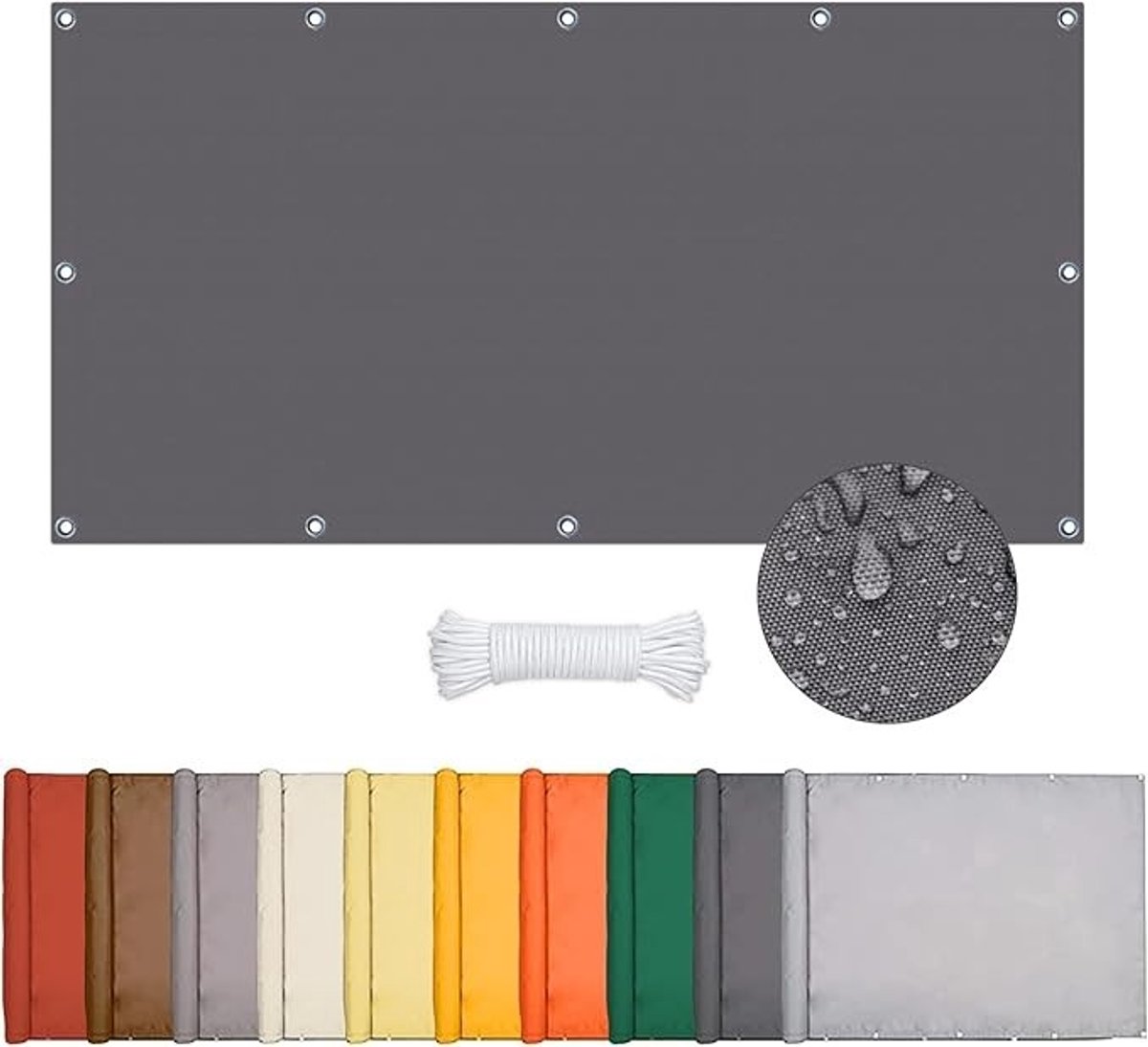 PolkaHome Zonnezeil Rechthoekig 2x3m - Waterdicht Schaduwdoek met RVS Ogen en Touw - 95% UV-Bescherming voor Terras, Tuin en Balkon - Donkergrijs
