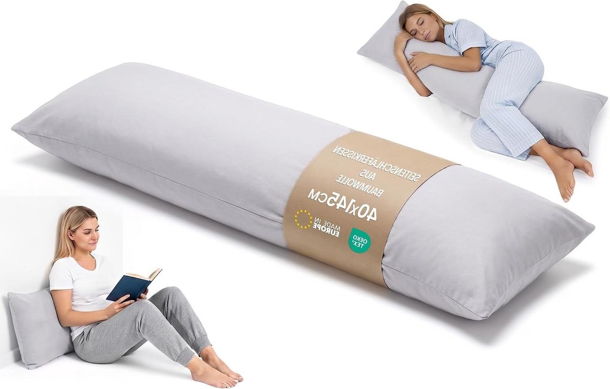 Lichaamskussen - Slaapkussen NeK - Ontspannen Slapen - Ergonomisch Ontworpen - 40 x 145 cm - Grijs
