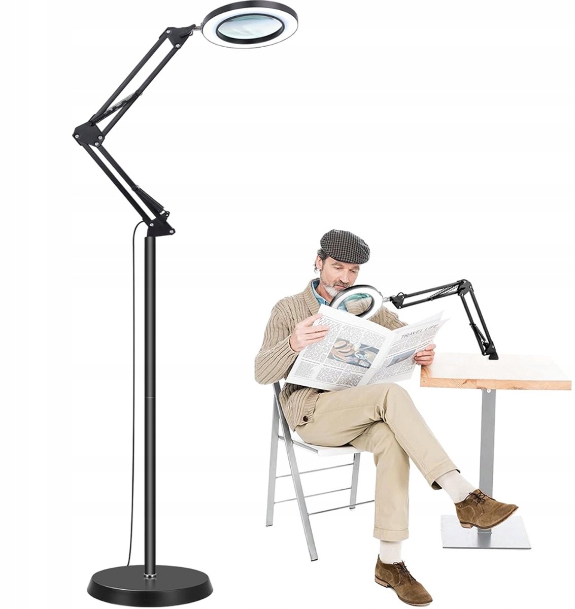Vergrootglas met LED - 10x Loeplamp met 72 LED's - 3 Lichtkleuren - 10 Helderheidsstanden - Vloerlamp en Tafelklem - 360° Draaibaar