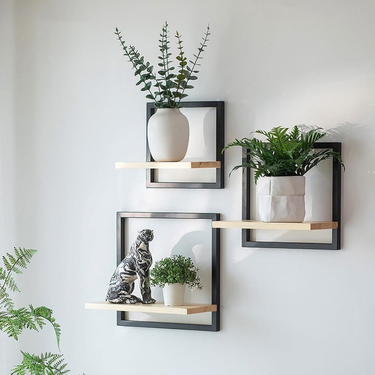 Set van 3 Zwarte Metalen Wandplanken voor Woonkamer, Moderne Wanddecoratie, Ideaal voor Slaapkamer en Badkamer