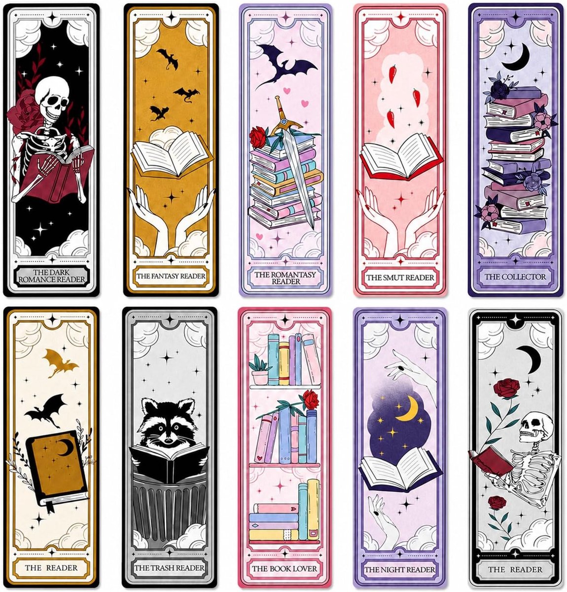 10 Stuks Tarot Boekenleggers, Schattige Boekenleggers voor Boekenliefhebbers, Donkere Fantasie Motieven, Perfect voor Lezers en Boekverzamelaars