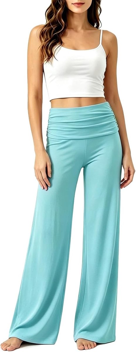 Vouwbare Dames Yoga Broek met Wijde Palazzo Pasvorm, Plissé Taille en Casual Losse Fit voor Comfortabele Activiteiten